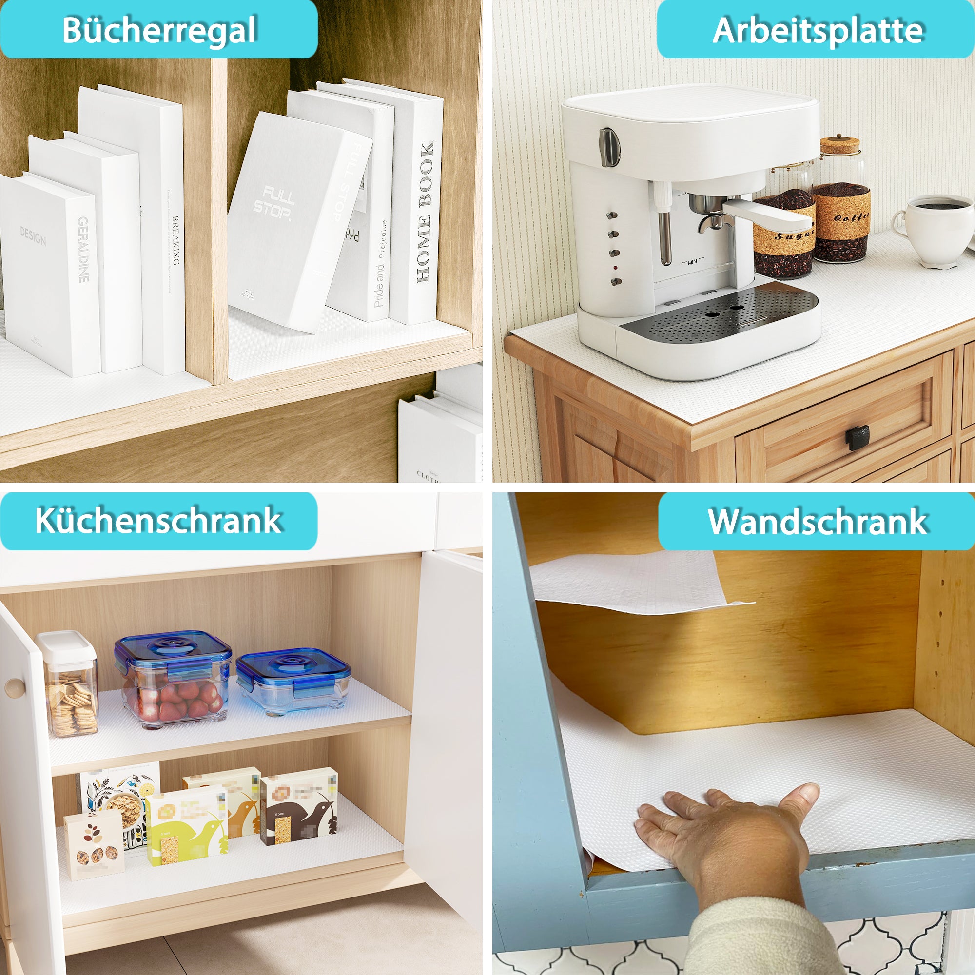 Janeart 15.7-Inch Adhesive Cabinet Liner: Peel and Stick Cabinet Drawer Mat 15.7" Wide x 196 INCream White - Non Slip Waterproof Cupboard Liner for Pantry Countertop Gift