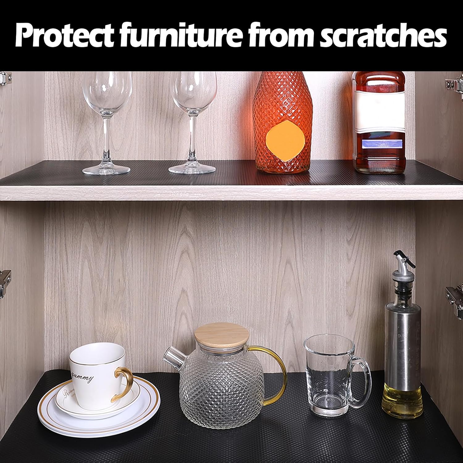 Janeart Black Shelf Liner 10.5 in Wide: Thick Easy Cutting Pantry Wire Shelves Liners - Waterproof Kitchen Cabinet Liner for Shoe Rack - Multi-Size 10.5" x 145.7"