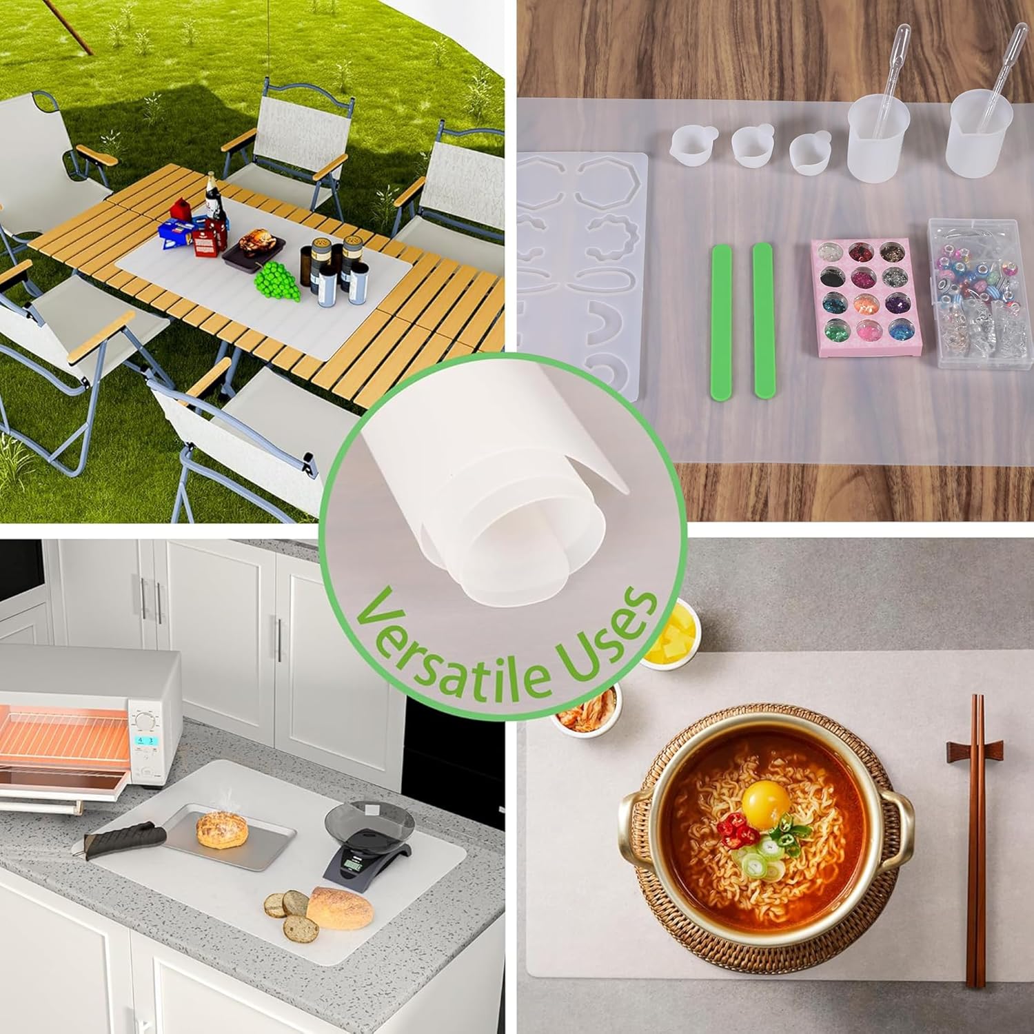 Clear Silicone Mat for Kitchen Counter: 10.24”x 14.2”(1MM) Non-slip Countertop Protector Liner, Small Non-Stick Baking Mat, Heat Resistant Placemat for Pastry, Translucent(2/Pack)